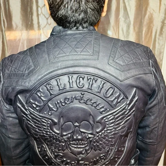 Affliction leather jacket LIMITED EDITION BLACK SZ S - Picture 3 of 11